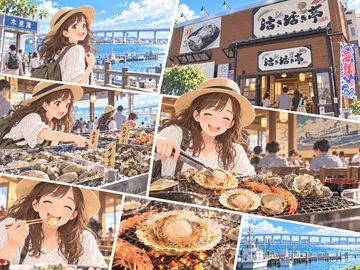 魚介を選んで焼き、食べる旅のイメージ図