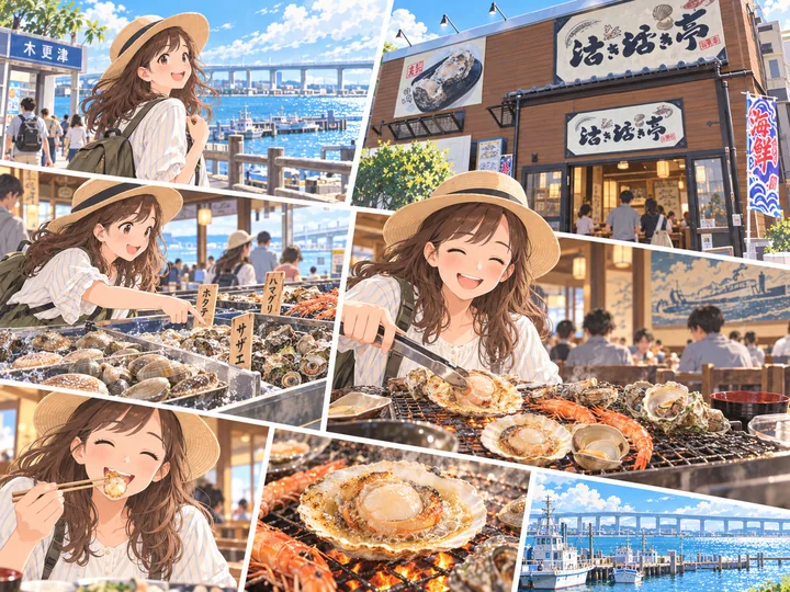 魚介を選んで焼き、食べる旅のイメージ図