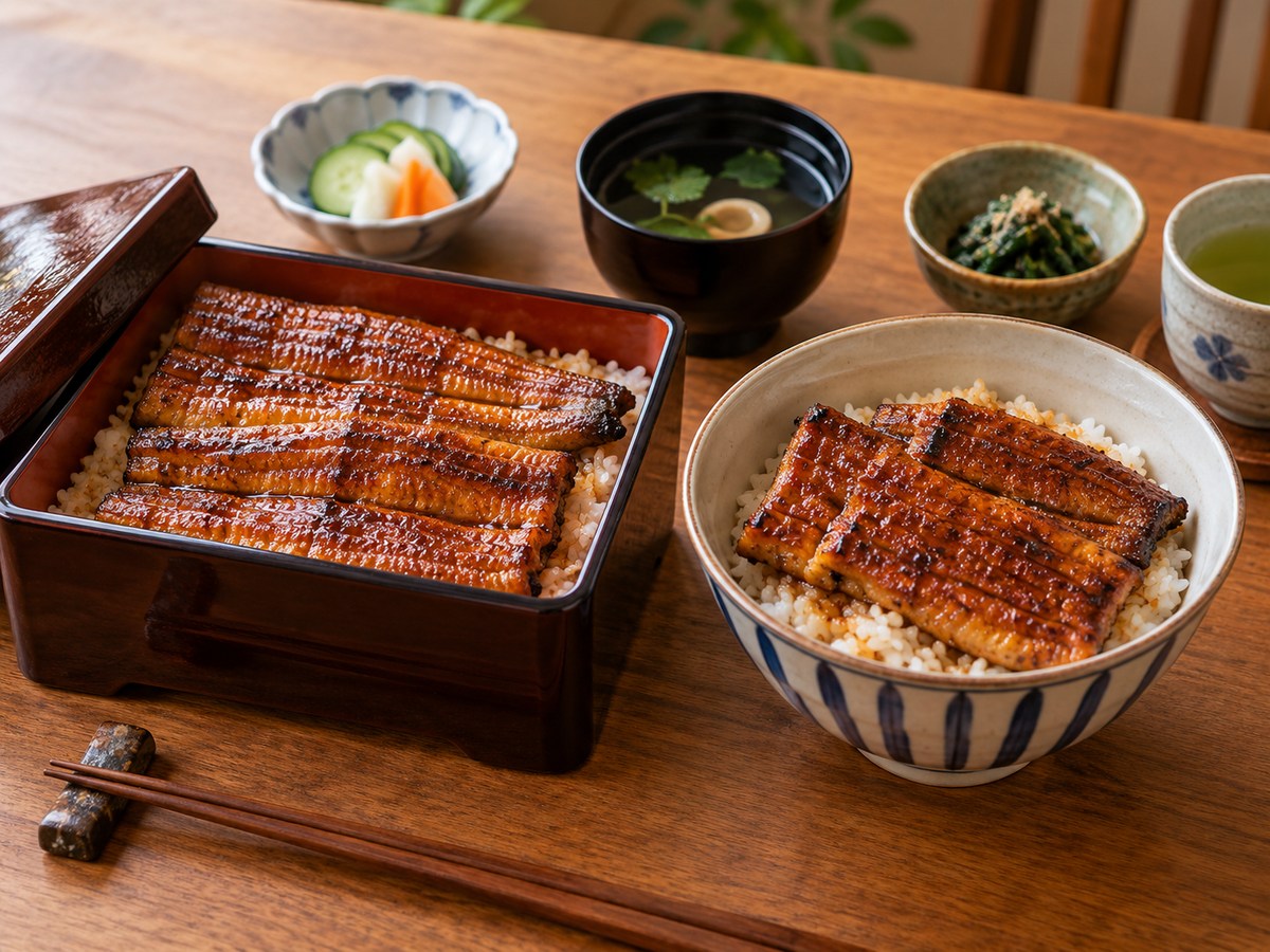 重箱のうな重と丼のうな丼を並べた料理イメージ